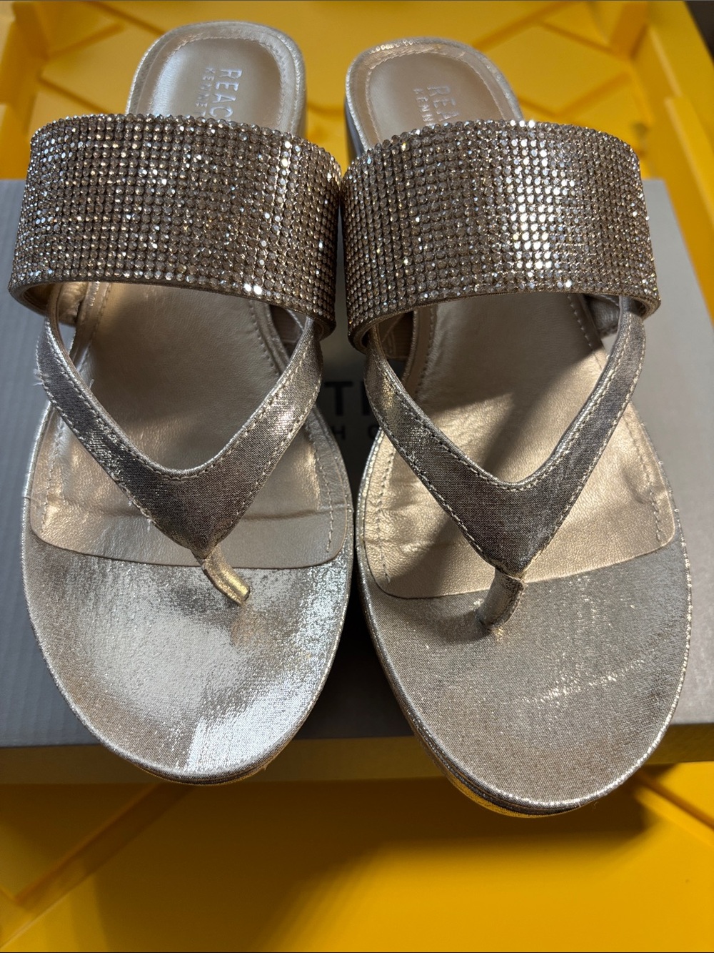Kenneth Cole Reaction Gold Jeweled Slide Sandals